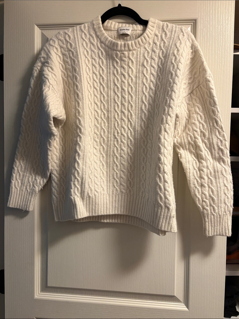 Aritzia Sunday Best White Cable Knit Crewneck Sweater